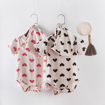 2019 Summer Newborn Baby Short Sleeve Loving Heart Print Bodysuits Kids Infant Girls Cotton Jumpsuits Toddler Outfits + Hat